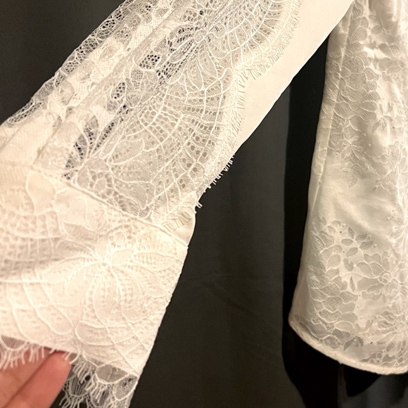 REBECCA TAYLOR TAILORED SILK DOUBLE GEORGETTE & LACE TOP - Picture 10 of 13